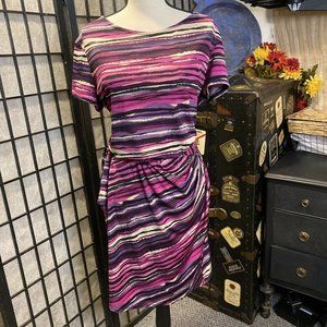 - Studio A Purple Striped Belted Short Sleeved Dress